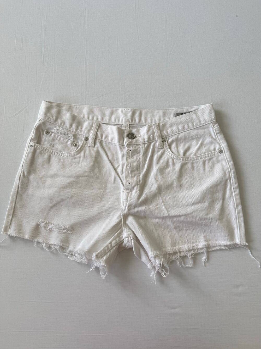 AllSaints Women's W29 White Rigid Denim Distressed Cutoff Shorts Raw Hem